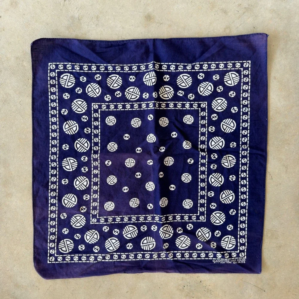 Vintage Purple Cotton Bandana Geometric Circle Print RN 14193 17x17